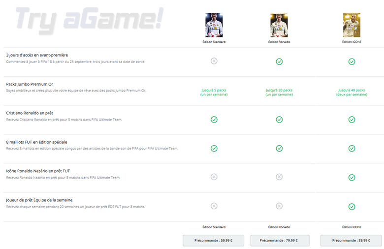 Les editions de FIFA 18