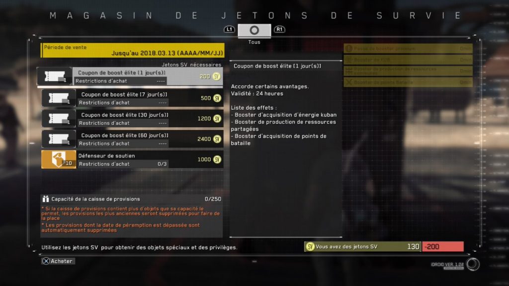 Metal Gear Survive jetons SV